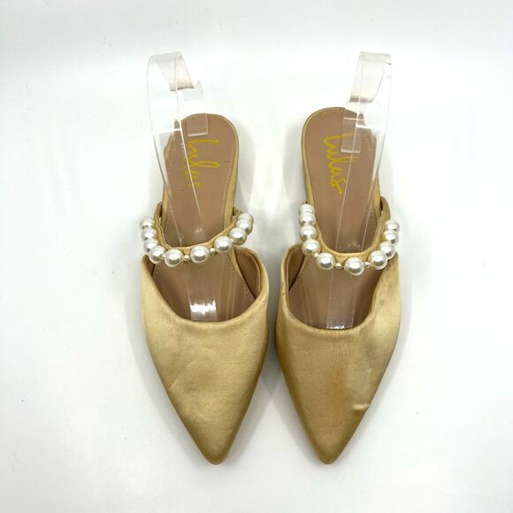Lulus Hershie Champagne Satin Pearl Mules Women's 7 US - Picture 5 of 9